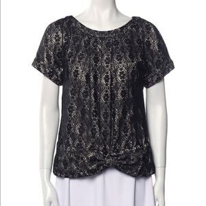 Marc by Marc Jacobs Brocade Black Top Scoop Neck Short Sleeves Blouse